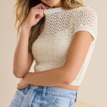 Altar'd State Altar’d State Ivory Pearl Embellished Open Knit Short Sleeve Sweater Women Small Photo 0