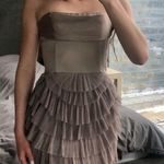 BCBGMAXAZRIA Taupe Strapless Ruffle Cocktail Dress Photo 0