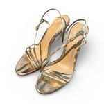 Schutz  Inez Sandal Gold Size 9 Strappy High Heels Metallic Ankle Strap Dressy Photo 0