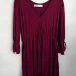 Free People  FP Beach burgundy Mini Dress Linen blend V neck oversized S Photo 0