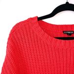 EXPRESS Solid Neon Pink Crew Neck Boxy Knit Sweater Photo 2