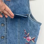 Bill Blass Y2K VINTAGE LARGE Bill Bass Blue Denim Pink Floral Embroidered Vest Jean Jacket Photo 4