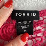 Torrid  Plus 0X Top Crochet Layering Cropped Scoop Neck Dark Pink Short Sleeve Photo 5
