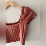 Aerie  Offline Salmon Pink Ribbed Square Neck Crop Top Lettuce Hem Photo 1