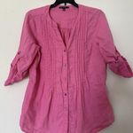 Chaus Sport Top Linen women’s S Pink Roll Tab Sleeves Button up Pin Tuck Blouse Photo 1
