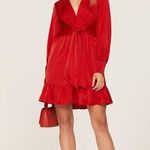 Marissa Webb Red Satin Long Sleeve Tie Front Mini Dress Size 6 Photo 0