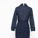 XScape  - Navy Floral Jacquard Long Sleeve Evening Gown Photo 8