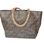 Michael Kors Handbag Brown Signature Harper Large Tote Logo Gold Chain East West Photo 2