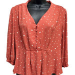 Elodie Burnt Orange/White Polkadot 3/4 Sleeve V-Neck Button Blouse Size Large Photo 0