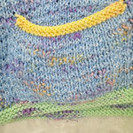 Chunky Hand Knit Pastel Blue Yellow Sweater V Neck Pullover Vintage Homemade XL Photo 3