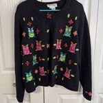 Jack B Quick ribbon beaded embroidered owl cardigan size large Black Photo 0