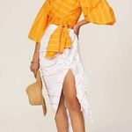 Acler Wyatt Orange Stripped Puff Sleeves Summer Wrap Cropped Blouse 10 Photo 0