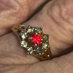 Vintage Simulated Ruby With Clear Rhinestones Ring Gold Photo 3