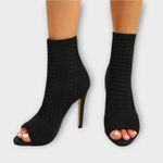 Catherine Malandrino  Nitty Stretch Ankle Pull On Open Peep Toe Sock Heel Boot 9 Photo 4