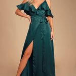 Lulus Satin Emerald Green Dress Maxi Size M Photo 2