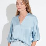 The Reset R Label Satin Top Women‎ Size XSmall Ice Blue Copper V Neck Photo 0