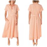 Maison Tara Gingham Belted Midi Shirtdress Size 14 Orange Lightweight Photo 2