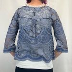HD in Paris Women's Sheer Floral Crewneck Lace Blouse Shirt 2 Blue Periwinkle Photo 1