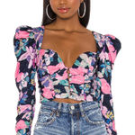 For Love & Lemons  Penny Blouse in Navy Floral Long Sleeve Top Revolve Medium Photo 0