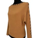 Magaschoni | XS | Toffee Ribbed Knit Black Whipstitched Boatneck Dolman Sweater Photo 3