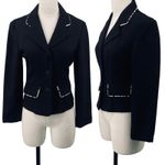 Vintage 90s City Triangles Blazer Animal Print Leopard Trim Fitted Black Small Photo 1