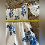 Of the Shoulder Smocked Dress Juniors M White Flutter sleeves Blue Floral Lace Size undefined Photo 8