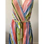 Beige by Eci French sleeveless watercolor pastel pink blue Striped Wrap Dress S Photo 3