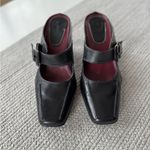 Vintage Merona Black Leather Silver Buckle Square Toe Maryjane Block Heels Shoes Size 8.5 Photo 2