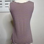 Loft Purple and cream striped sleeveless top with ruffle boat neck Photo 1