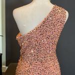 Women’s One Shoulder Pink Sequined Formal Prom Dress Long Leg Slit Size S NWOT Photo 4