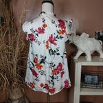 Old Navy  Size Xs White Pink Red Floral Blouse Top Sheer Frill Rouched Stretchy Photo 1