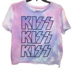 Kiss Tie Dye Ombre Band Crop Top Short Sleeves Purple Blue Pink XL Juniors Photo 0