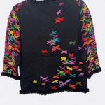 Vintage Michael Simon colorful criss cross mesh ribbon cardigan sweater Black Size L Photo 4