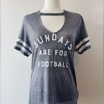 EXPRESS “Sundays are for Football” V neck Short Sleeve Slub Knit Tee Grey XS Photo 0