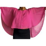 Love by Design Pink Sheer Cape Top Crochet Trim Flowy Blouse Cover Up Cropped XL Photo 9