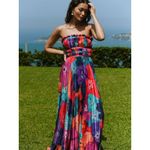 Hutch Sabina Floral Tiered Plissé Gown in Multi Size US 12 Photo 9