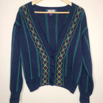 Vintage Princeton Club Plaid Striped Four Button Cardigan 90s Size Medium Green Photo 0