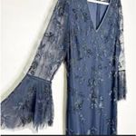 Mac Duggal NWT V-Neck Navy Gown Size 16 Beaded Ruffle Bell Sleeve Formal Photo 5