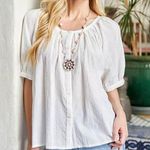 UNBRANDED square neckline gauzy texture short puff sleeve button up NEW size XL White Photo 0