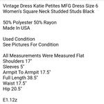 Katie Petites MFG Vintage Dress Dress Size 6 Women's Square Neck Studded Studs Black Photo 6