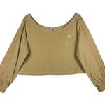 Adidas  Cropped Crewneck Sweatshirt 3 Stripe Athleisure Comfy Top M Butter Yellow Photo 0