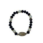 Boutique Black & White Beaded Gold-Tone Tree of Life Pendant Rhinestone Stretch Bracelet Photo 6