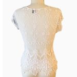 Heart soul Boho Cream Lace & Fringe Sheer Short Sleeve Bohemian Top ~ SMALL Photo 2