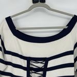 Anne Fontaine Stripe Top Blouse Lace Up Blue Ivory Boat Neck Ribbed Size 42 10 Photo 1