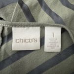 Chico's Shirt Womens Medium Green Chevron Stripe Tie Front Updated Basic Casual Photo 5