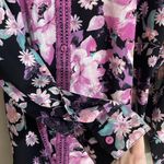 Bob Mackie  xl floral purple black blouse button down Photo 2