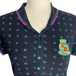 Hot Kiss  Short Sleeve Polo Shirt S Black Blue Embroidered Buttons Collared Photo 1