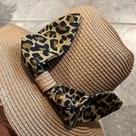 Nine West  Wide Leopard Print Tie-Trim Packable Panama Hat, New w/Tag Retail $38 Photo 2