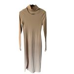 Women's Tan Turtle Neck Long Sleeve Mid Length Dress Photo 1