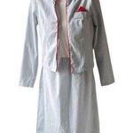 Vintage 80s Union Made Blue White Red Seersucker Dresss with Jacket Size 8 Photo 0